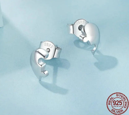 Delicate Heart Puzzle Stud Earrings