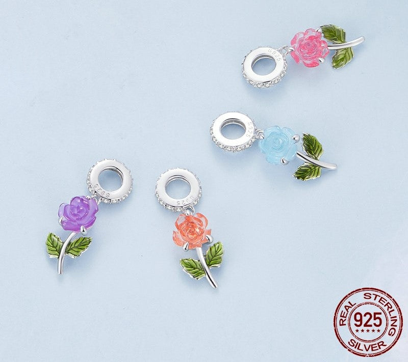 925 Sterling Silver Rose Flower Charms - TEA LU SHOP