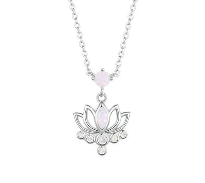 925 Sterling Silver Pink Opal Lotus Pendant Necklace - Shine Bright Store