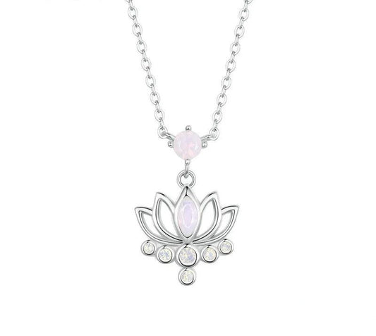 925 Sterling Silver Pink Opal Lotus Pendant Necklace - Shine Bright Store