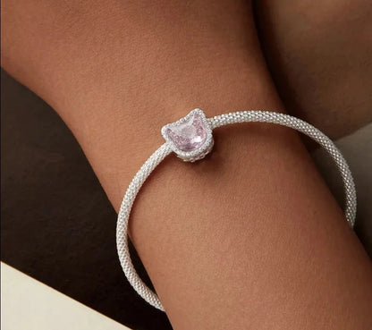 925 Sterling Silver Pink Kitty Charms