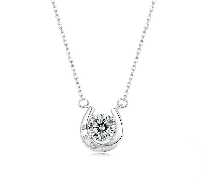 925 Sterling Silver Moissanite Lucky Horseshoe Necklace - Shine Bright Store