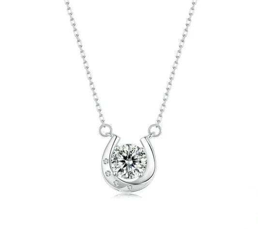 925 Sterling Silver Moissanite Lucky Horseshoe Necklace - Shine Bright Store
