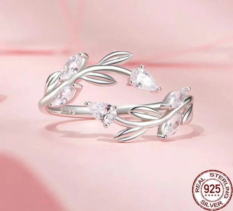 925 Sterling Silver Simple Leaf Adjustable Ring