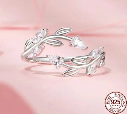 925 Sterling Silver Simple Leaf Adjustable Ring