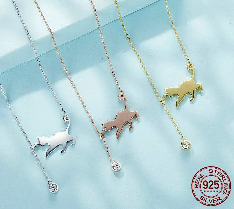 925 Sterling Silver Cute Cat Necklace - TEA LU SHOP