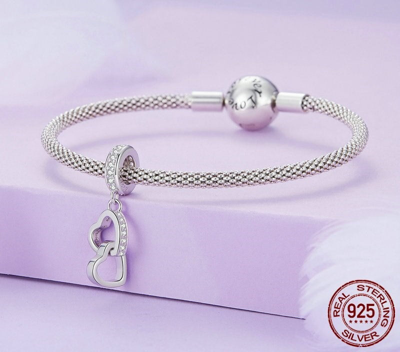 925 Sterling Silver Double Hearts Pendant - TEA LU SHOP
