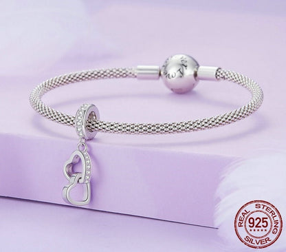 925 Sterling Silver Double Hearts Pendant - TEA LU SHOP