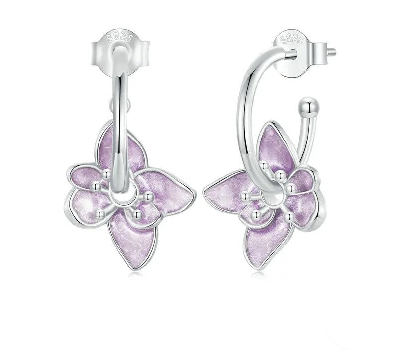 925 Sterling Silver Dainty Purple Flower Earrings - TEA LU SHOP