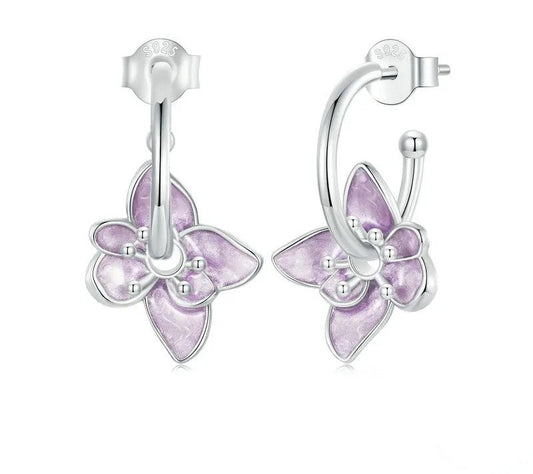 925 Sterling Silver Dainty Purple Flower Earrings - TEA LU SHOP
