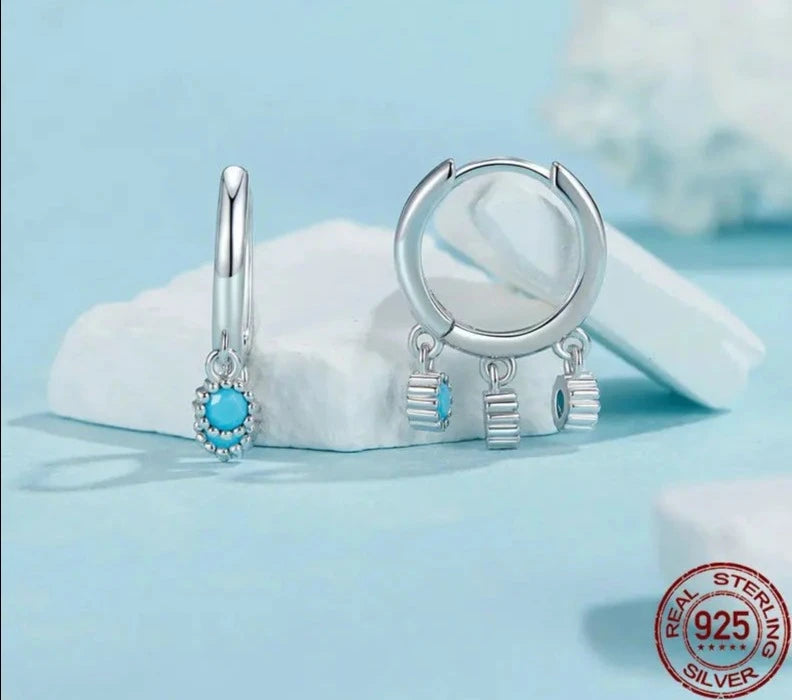 925 Sterling Silver Blue Turquoise Ear Buckles