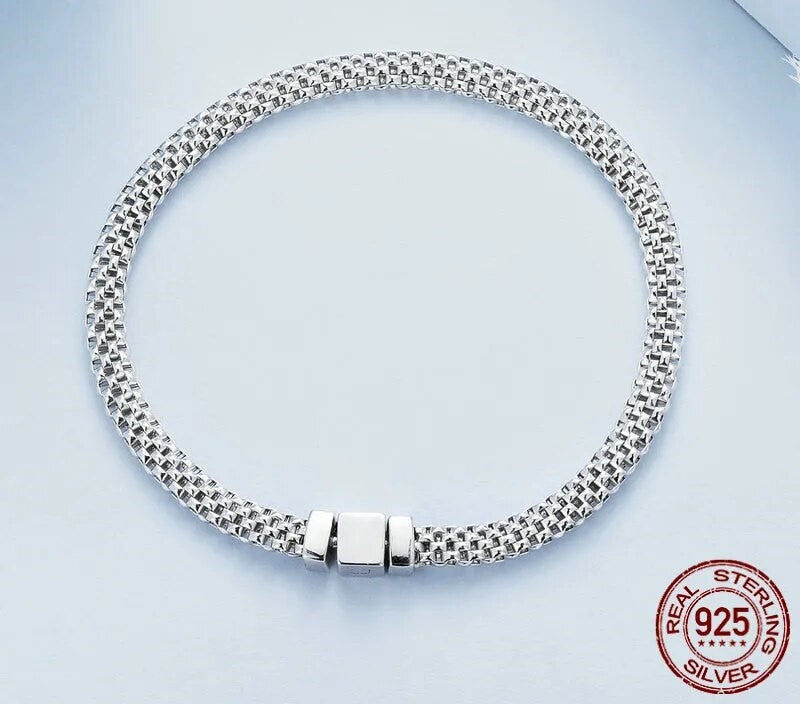 925 Sterling Silver Classic Square Buckle Bracelet - TEA LU SHOP