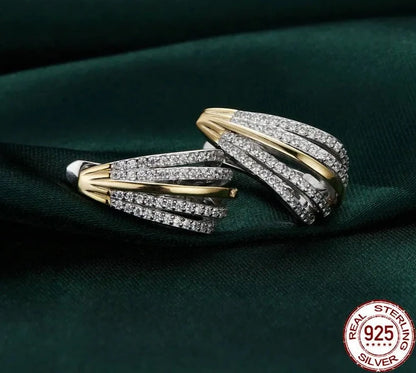 Sparkling Two-tone CZ Hoop Earrings