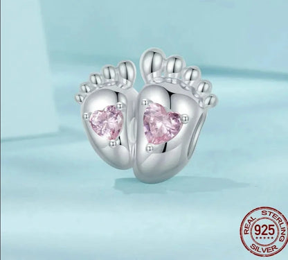 925 Sterling Silver Love Footprint Charms