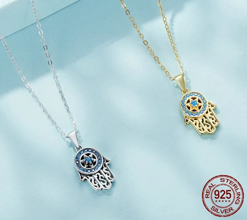 925 Sterling Silver Fatima's Hand Necklace - TEA LU SHOP