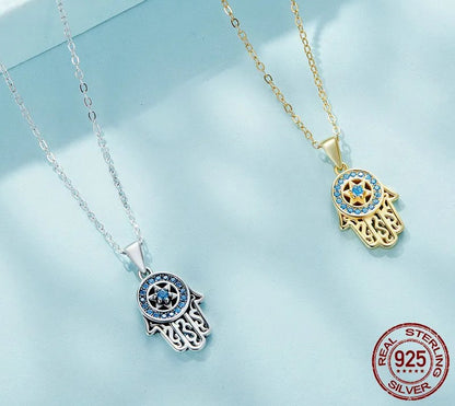 925 Sterling Silver Fatima's Hand Necklace - TEA LU SHOP
