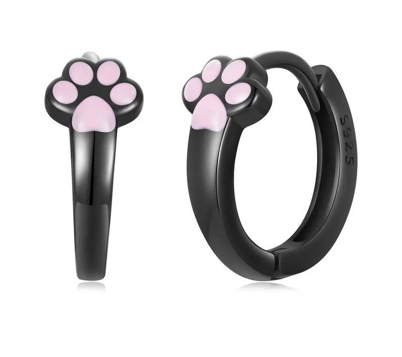 925 Sterling Silver Cute Cat Paws Hoop Earrings - Shine Bright Store