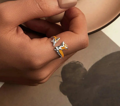 925 Sterling Silver Cute Corgi Enamel Adjustable Ring - Shine Bright Store