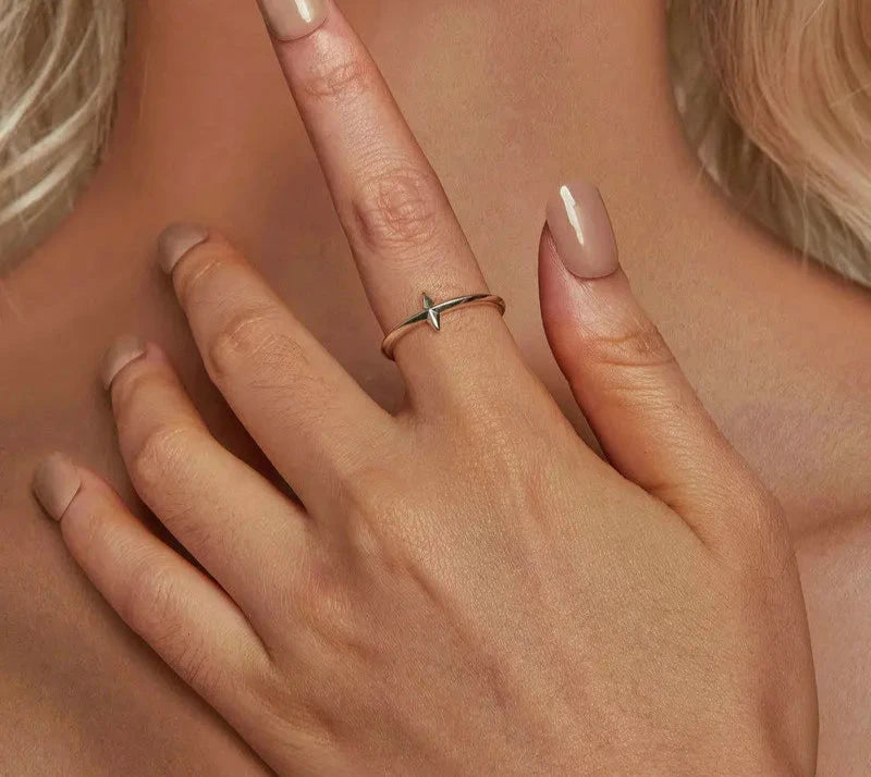 925 Sterling Silver Simple Cross Open Ring
