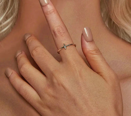 925 Sterling Silver Simple Cross Open Ring