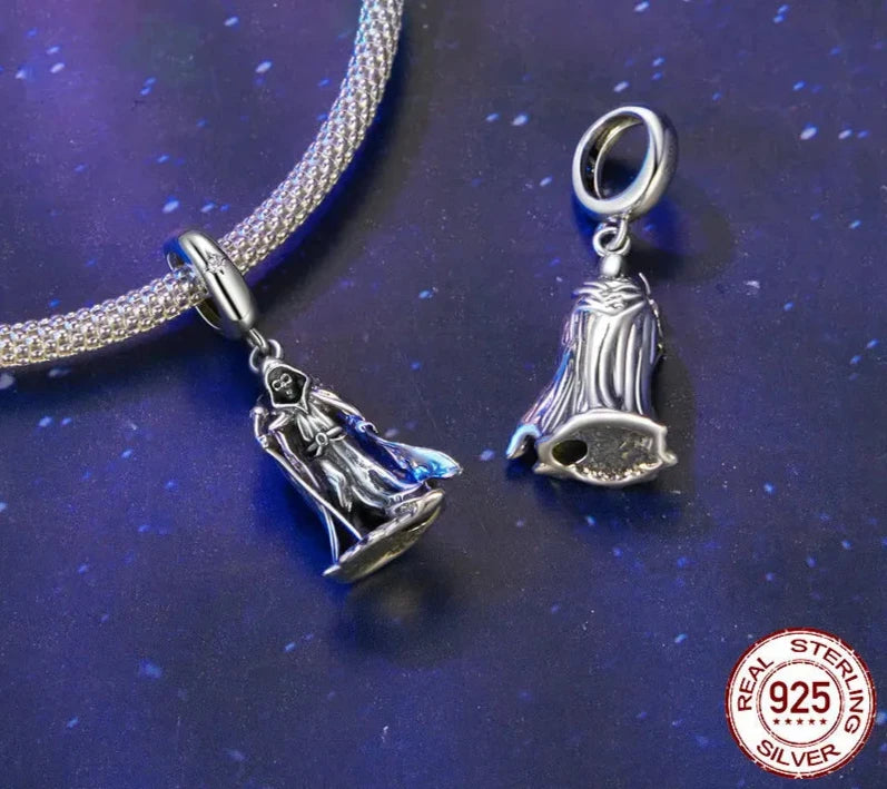 925 Sterling Silver Wand-wielding Grim Reaper Pendant