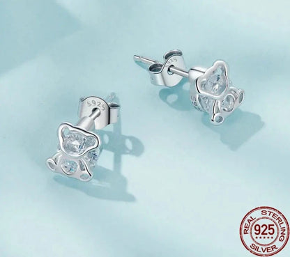 Cubic Zirconia Bear Stud Earrings