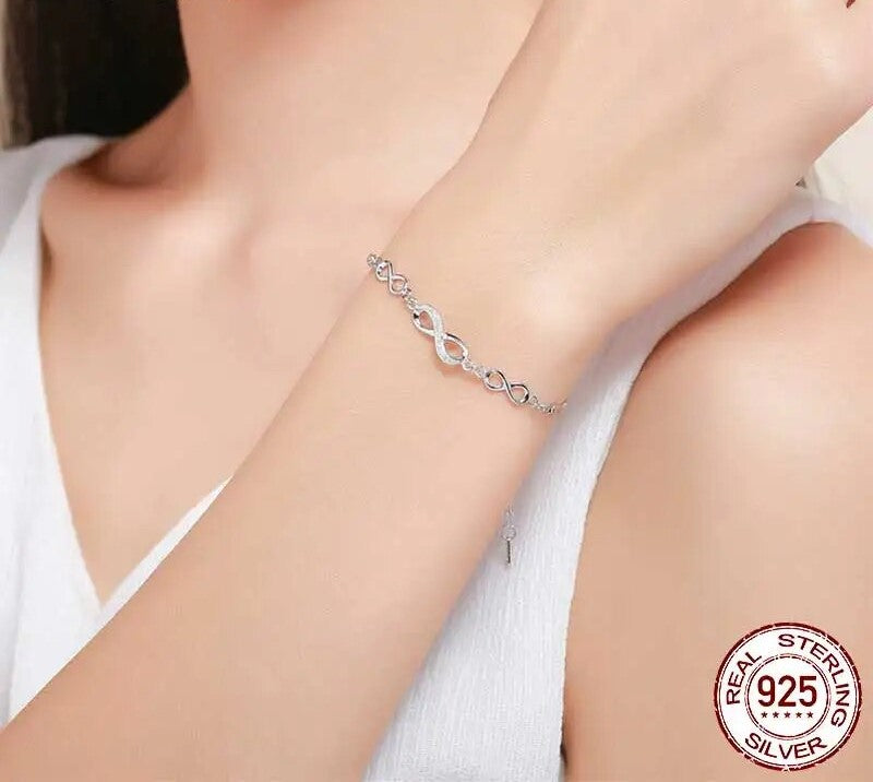 925 Sterling Silver Infinity Love Bracelet - TEA LU SHOP