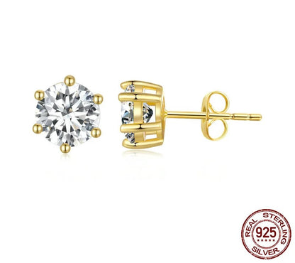 925 Sterling Silver Cubic Zircon Stud Earrings - TEA LU SHOP