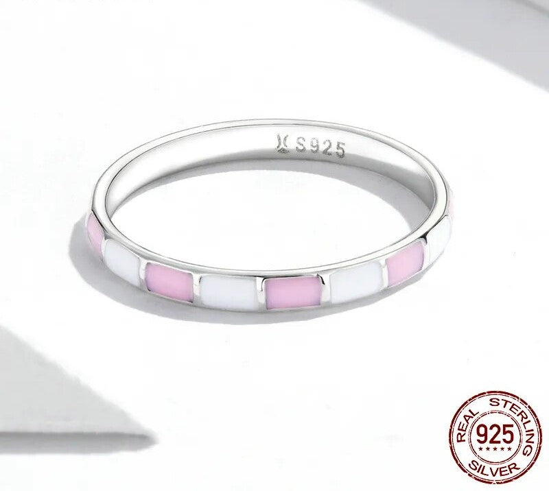 925 Sterling Silver Simple Light Pink Ring - TEA LU SHOP