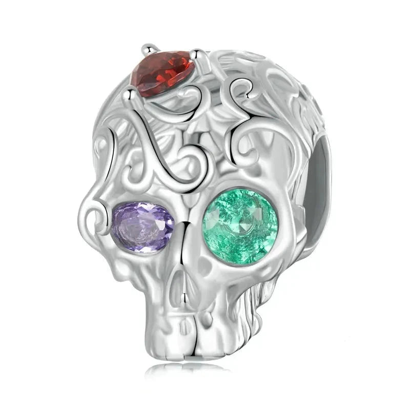 925 Sterling Silver Patterned Skull Charm