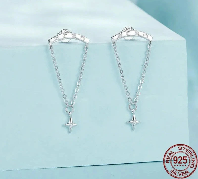 925 Sterling Silver Starry Tassel Star Earrings