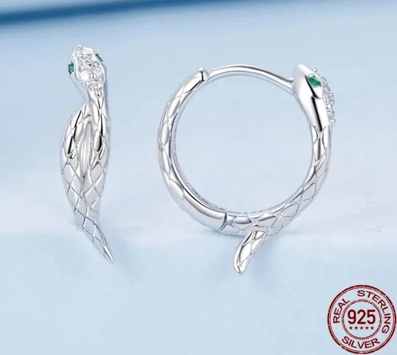 925 Sterling Silver Snake Hoop Earrings