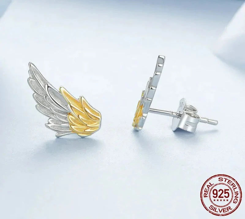 925 Sterling Silver Angel Wing Stud Earrings