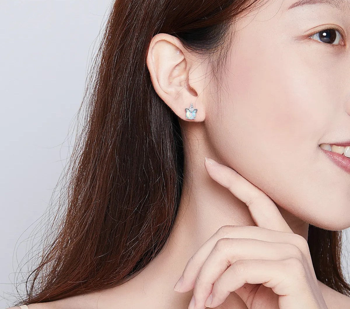 925 Sterling Silver Opal Unicorn Stud Earrings - TEA LU SHOP