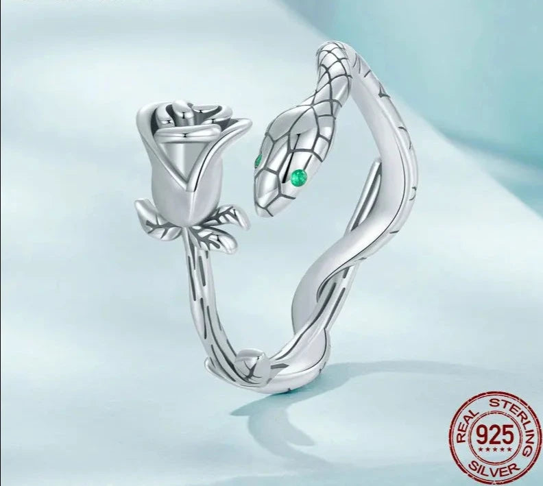 Vintage Rose Snake Open Ring