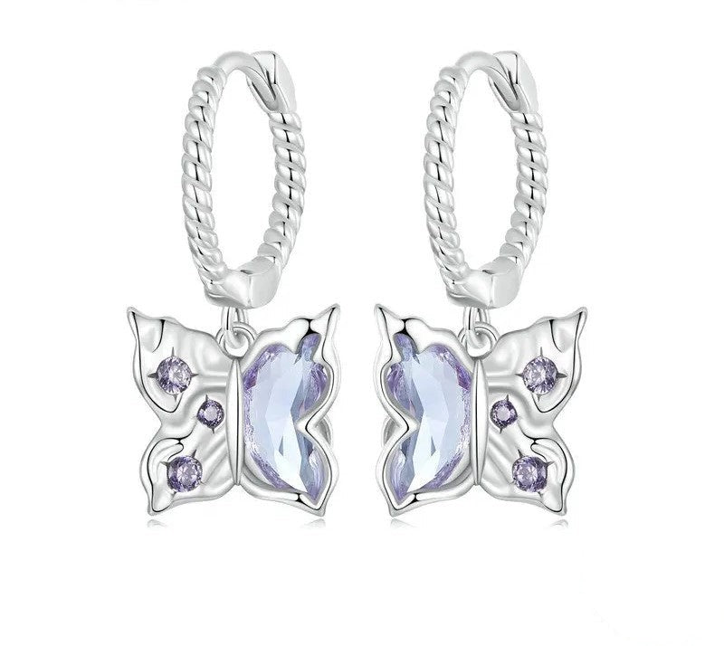 925 Sterling Silver Zircon Butterfly Hoop Earrings - Shine Bright Store