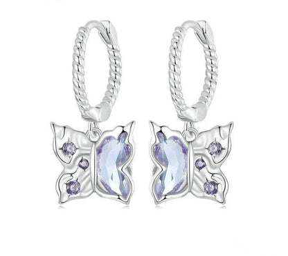 925 Sterling Silver Zircon Butterfly Hoop Earrings - Shine Bright Store
