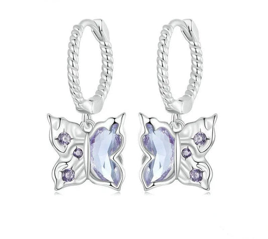 925 Sterling Silver Zircon Butterfly Hoop Earrings - Shine Bright Store