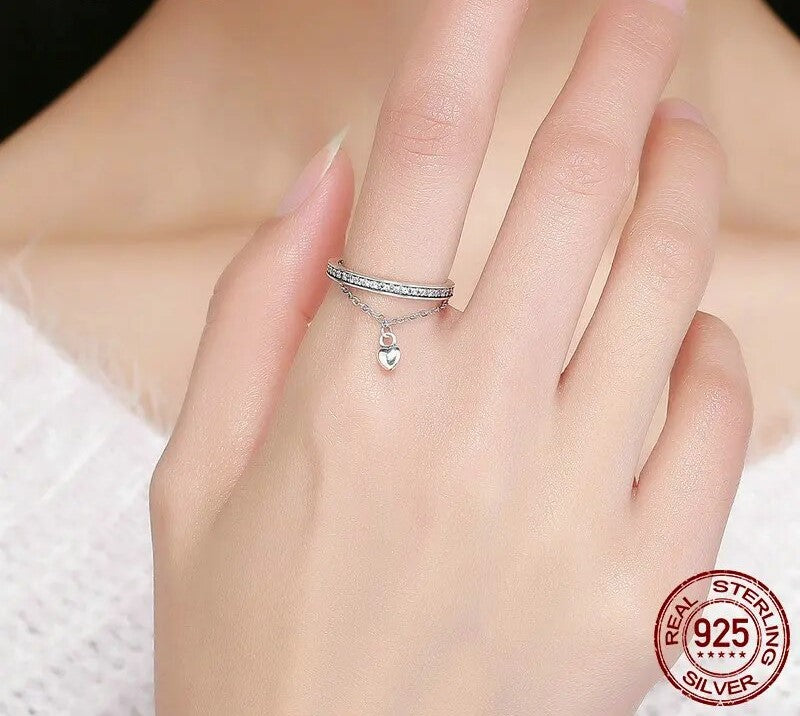 925 Sterling Silver Stackable Clear CZ Heart Ring - TEA LU SHOP