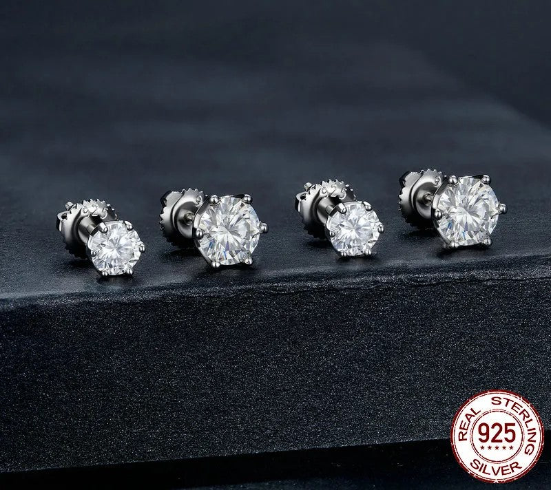 925 Sterling Silver Moissanite Stud Earrings - TEA LU SHOP