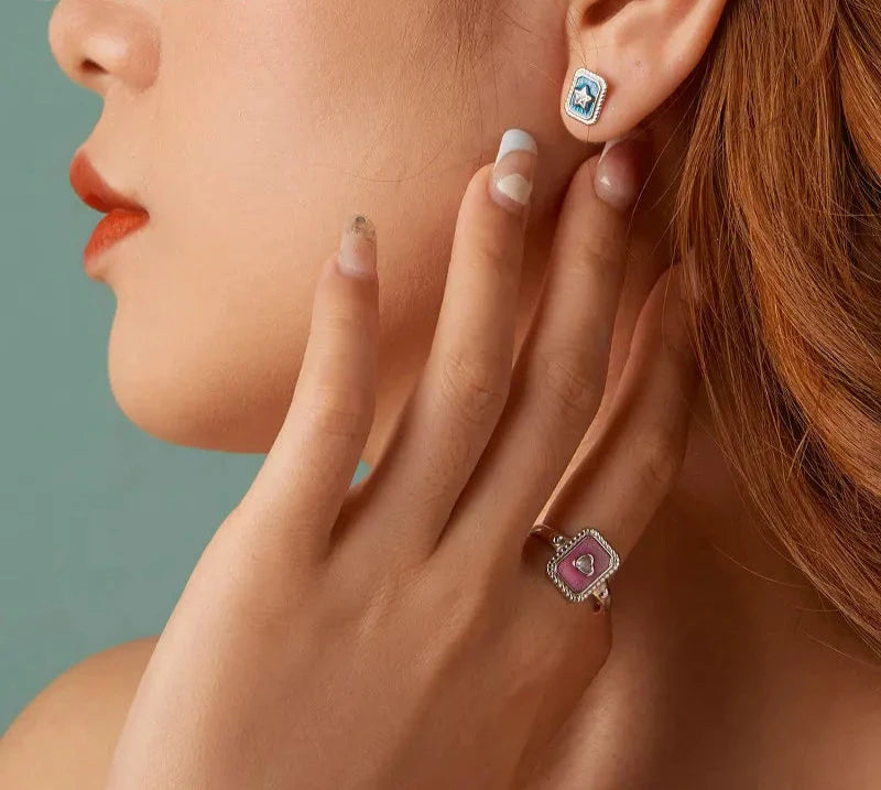 925 Sterling Silver Vintage Star CZ Stud Earrings