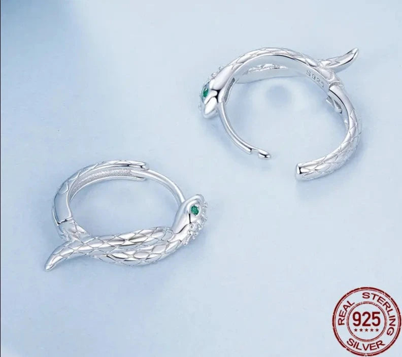 925 Sterling Silver Snake Hoop Earrings