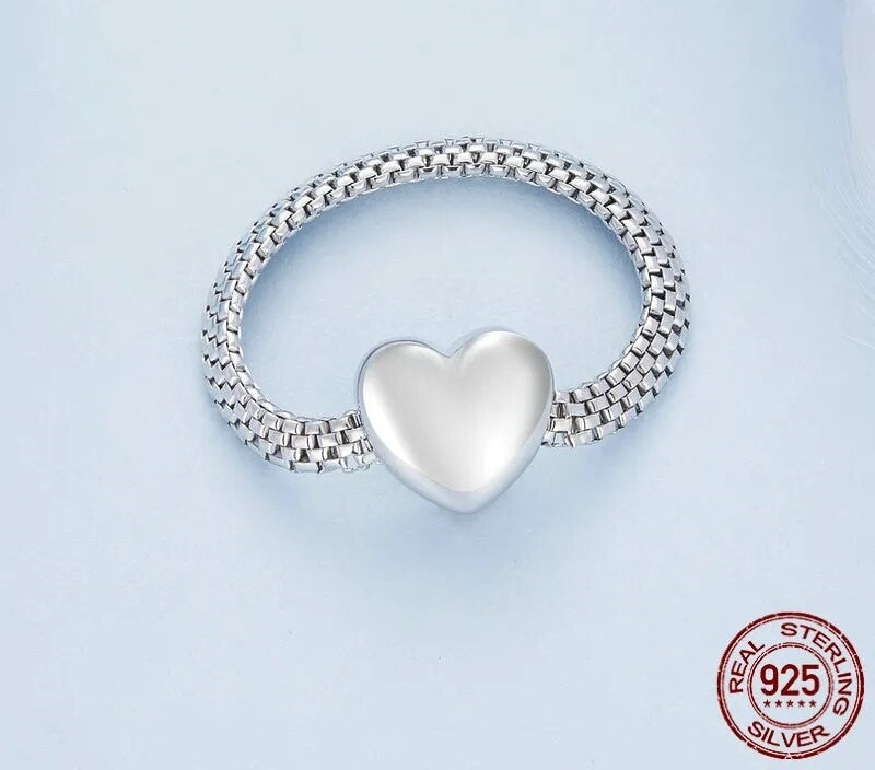 925 Sterling Silver Heart-shaped Chain Ring - TEA LU SHOP