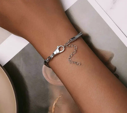 925 Sterling Silver Snake Charm Bracelet with 4 Style Clasps - TEA LU SHOP