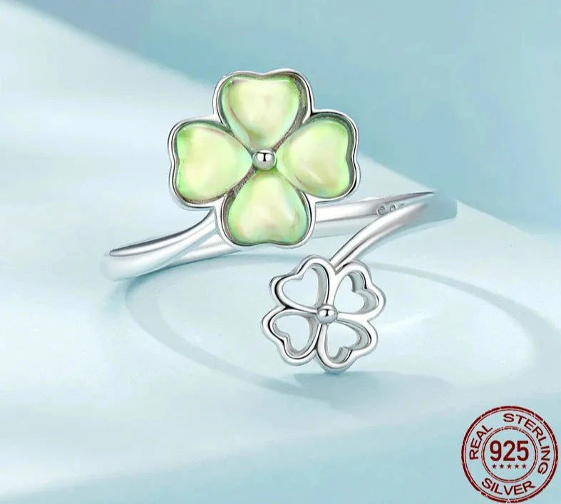 White Gold Plated Lucky Four-Leaf Clover Ring