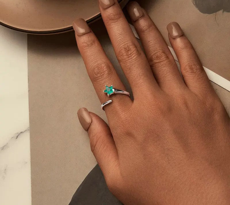 925 Sterling Silver Green Star Open Adjustable Ring - Shine Bright Store