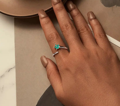 925 Sterling Silver Green Star Open Adjustable Ring - Shine Bright Store
