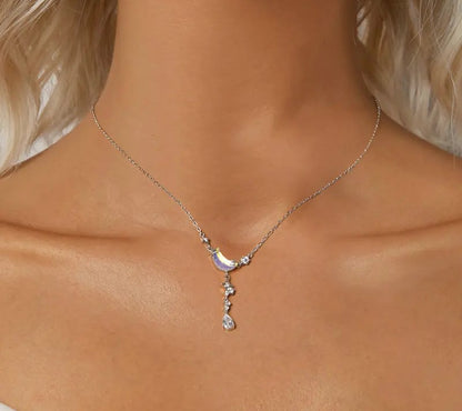 925 Sterling Silver Moon and Star Pendant Necklace - Shine Bright Store