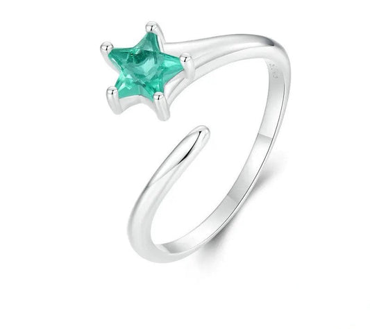 925 Sterling Silver Green Star Open Adjustable Ring - Shine Bright Store