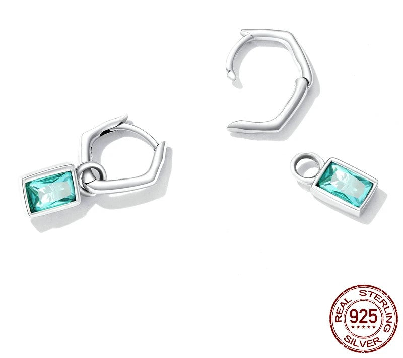 925 Sterling Silver Square Green Zircon Drop Earrings - TEA LU SHOP